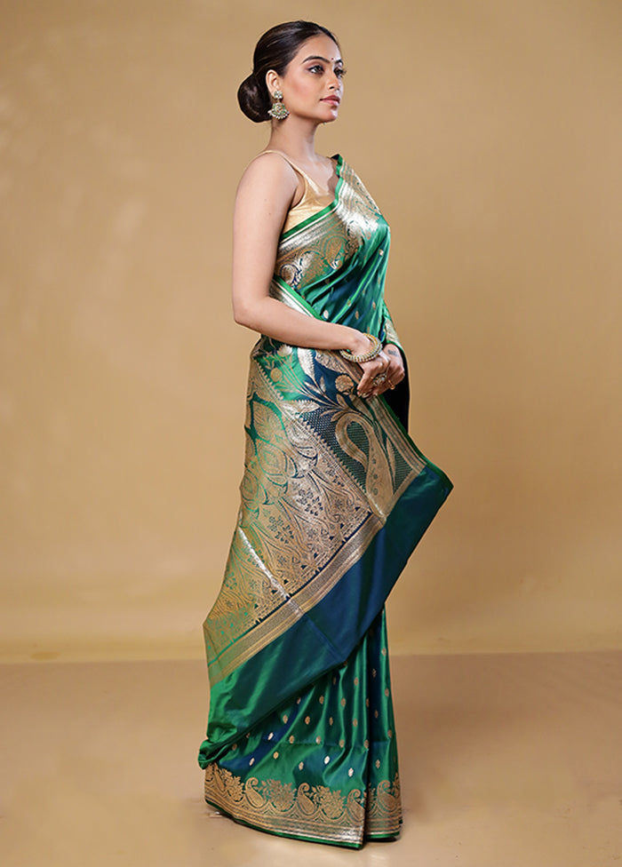 Green Banarasi Silk Saree With Blouse Piece