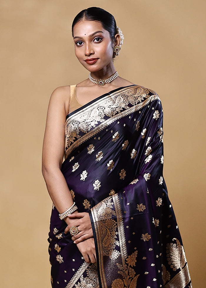 Blue Banarasi Silk Saree With Blouse Piece