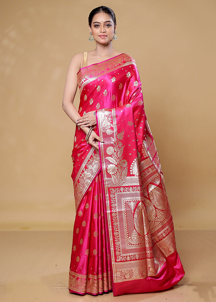 Pink Banarasi Silk Saree With Blouse Piece