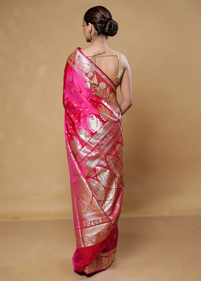 Pink Banarasi Silk Saree With Blouse Piece