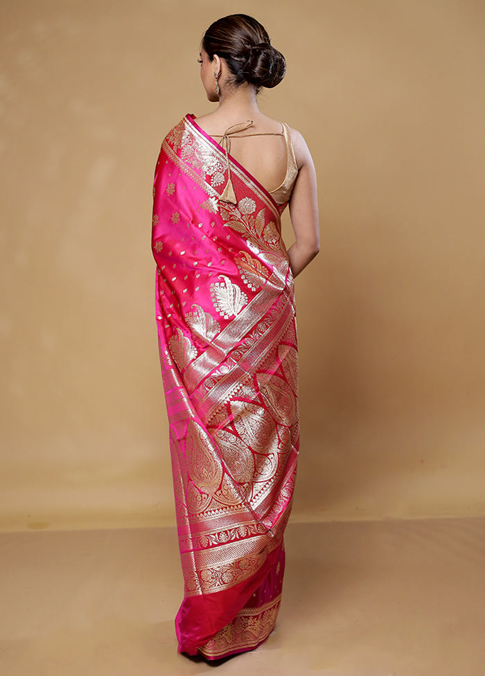 Pink Banarasi Silk Saree With Blouse Piece