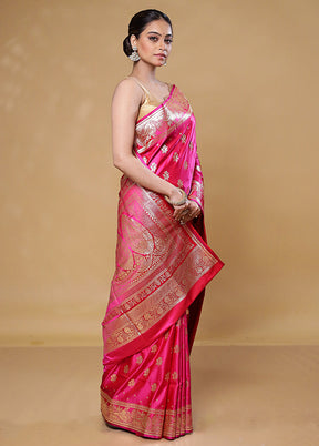 Pink Banarasi Silk Saree With Blouse Piece