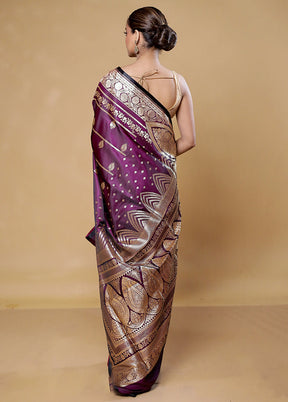 Wine Banarasi Silk Saree With Blouse Piece