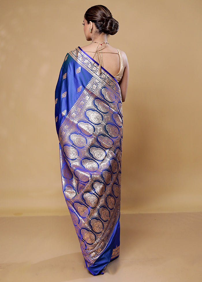 Blue Banarasi Silk Saree With Blouse Piece