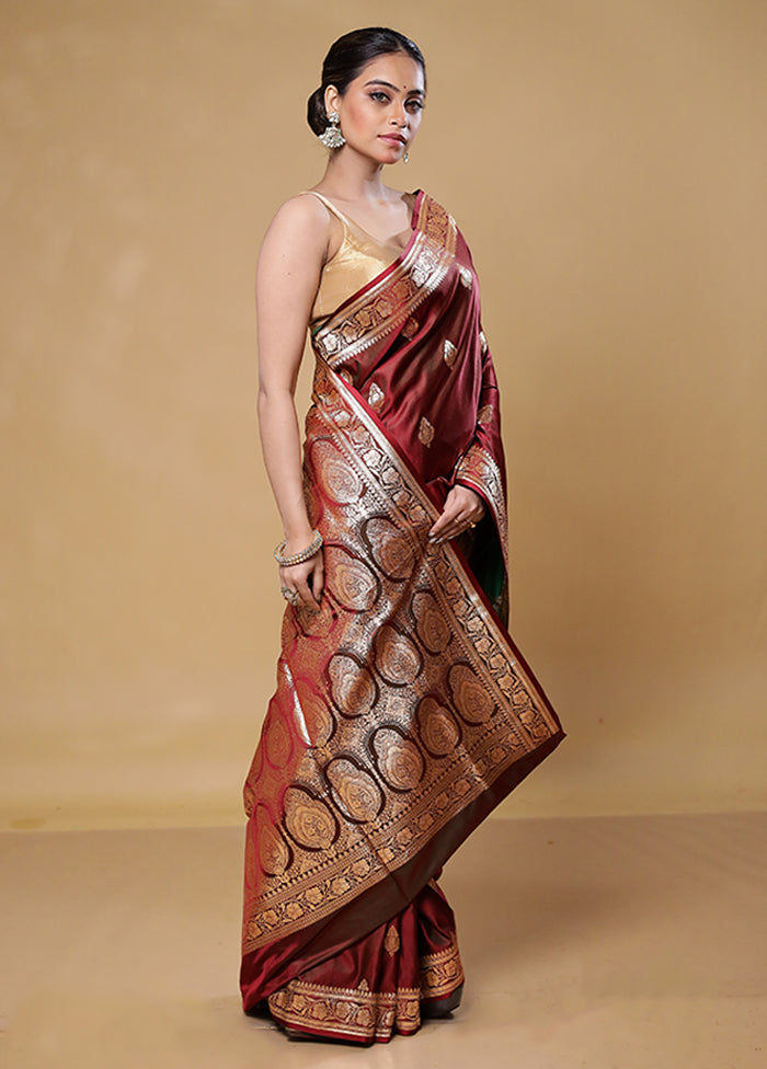 Maroon Banarasi Silk Saree With Blouse Piece