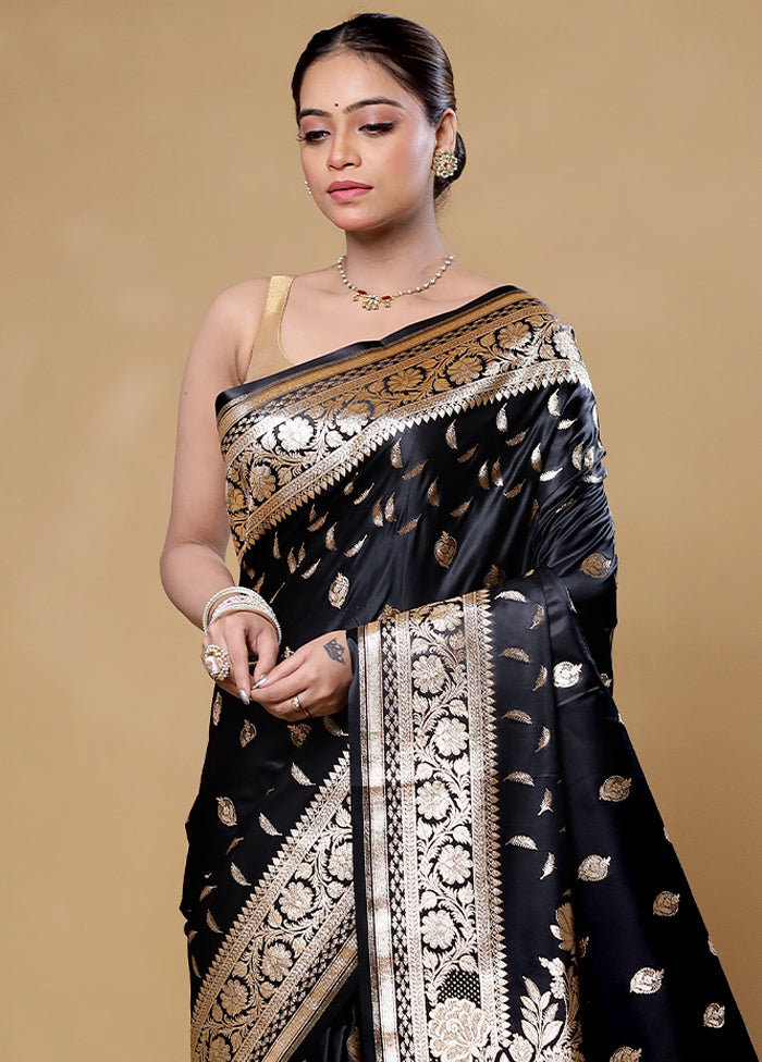 Black Banarasi Silk Saree With Blouse Piece