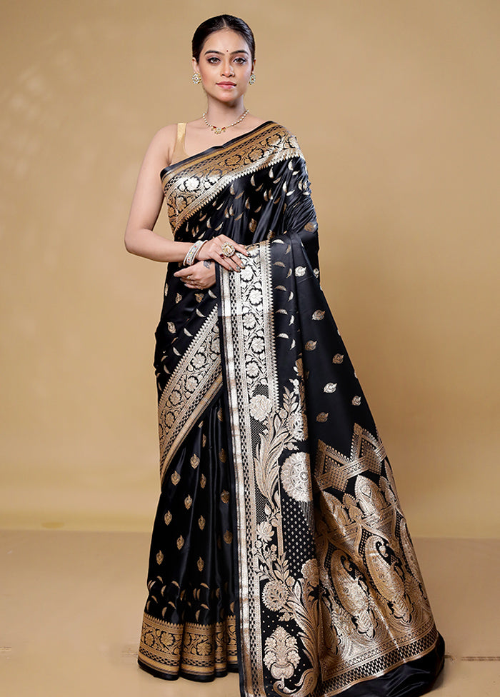 Black Banarasi Silk Saree With Blouse Piece