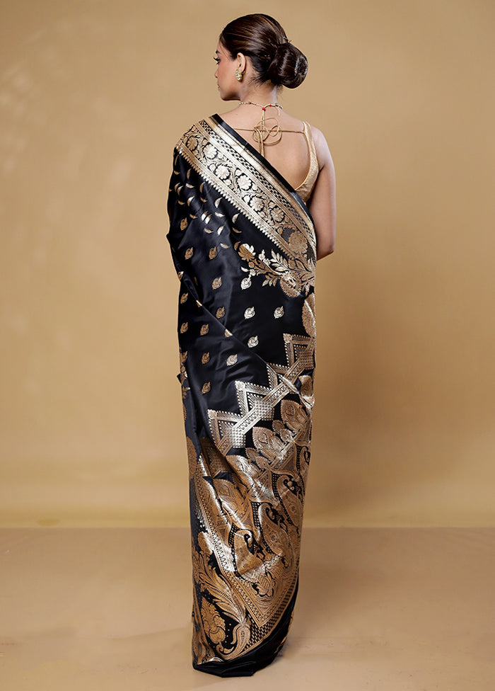 Black Banarasi Silk Saree With Blouse Piece