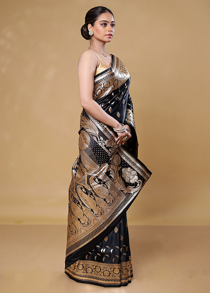 Black Banarasi Silk Saree With Blouse Piece