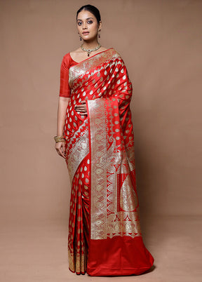 Red Banarasi Silk Saree With Blouse Piece