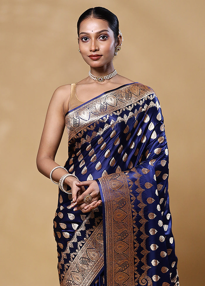 Blue Banarasi Silk Saree With Blouse Piece