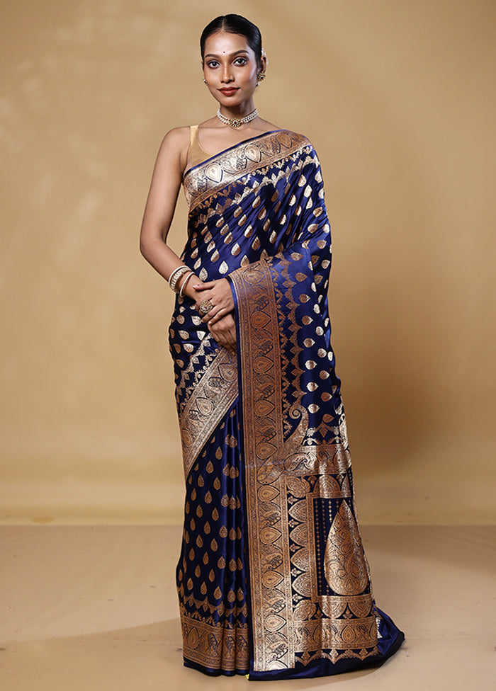 Blue Banarasi Silk Saree With Blouse Piece