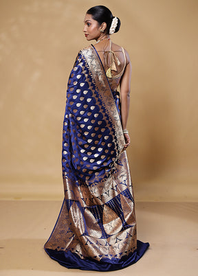 Blue Banarasi Silk Saree With Blouse Piece