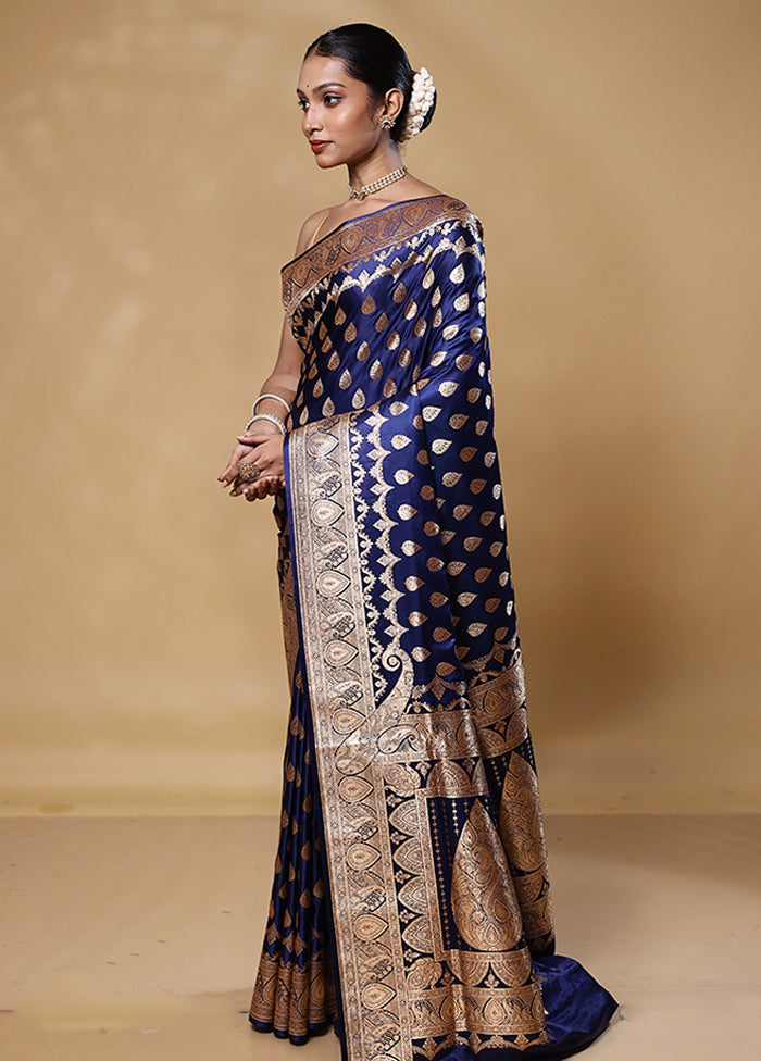 Blue Banarasi Silk Saree With Blouse Piece