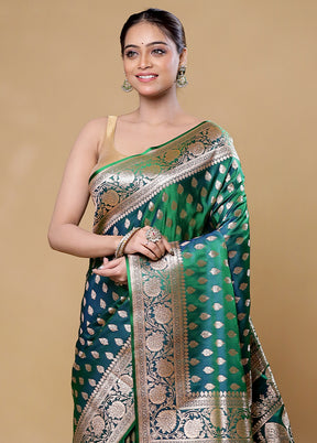 Green Banarasi Silk Saree With Blouse Piece