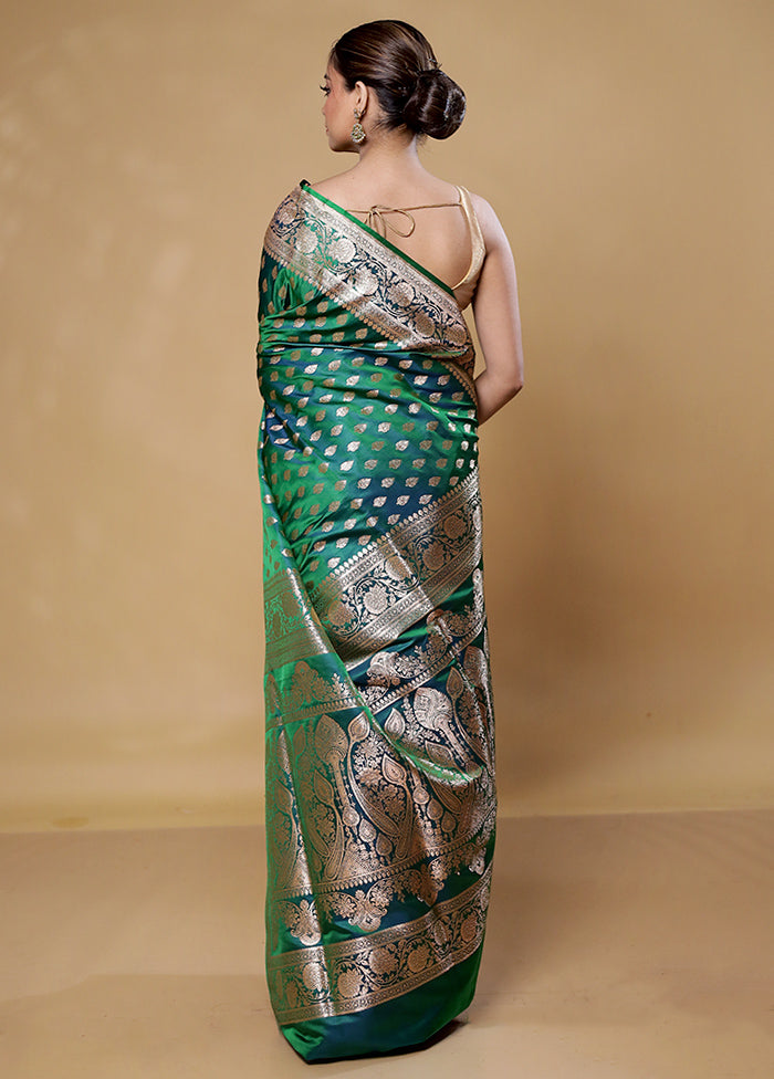 Green Banarasi Silk Saree With Blouse Piece