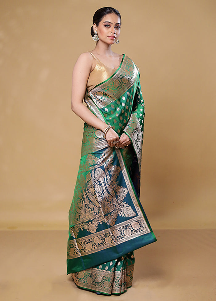 Green Banarasi Silk Saree With Blouse Piece