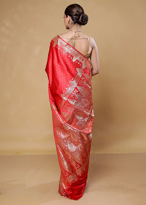 Red Banarasi Silk Saree With Blouse Piece