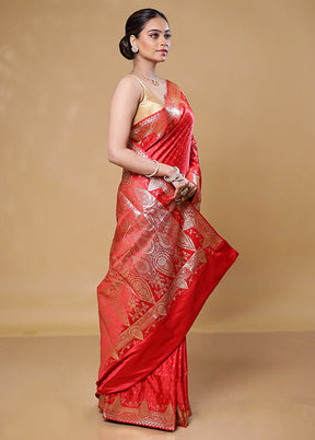 Red Banarasi Silk Saree With Blouse Piece