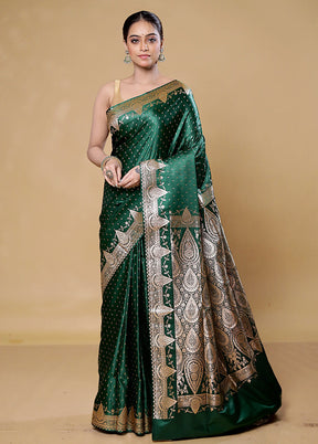 Green Banarasi Silk Saree With Blouse Piece