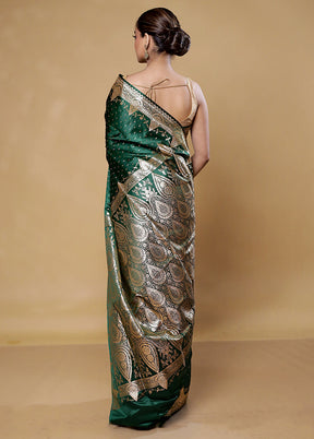 Green Banarasi Silk Saree With Blouse Piece