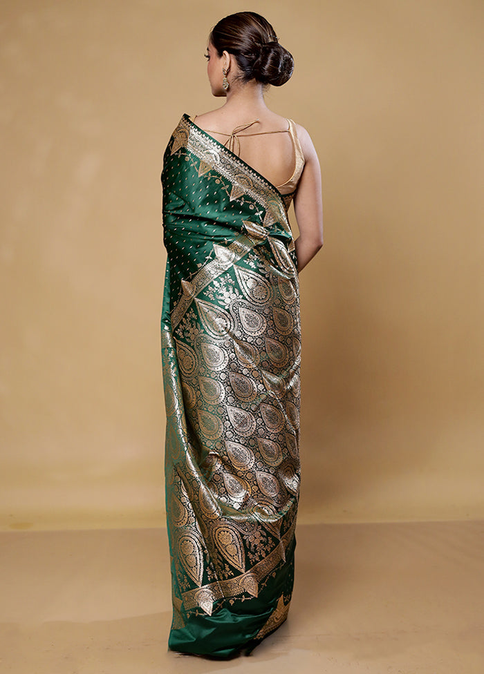 Green Banarasi Silk Saree With Blouse Piece