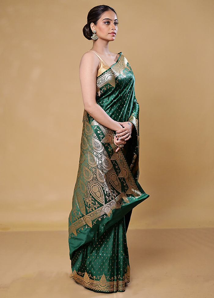 Green Banarasi Silk Saree With Blouse Piece