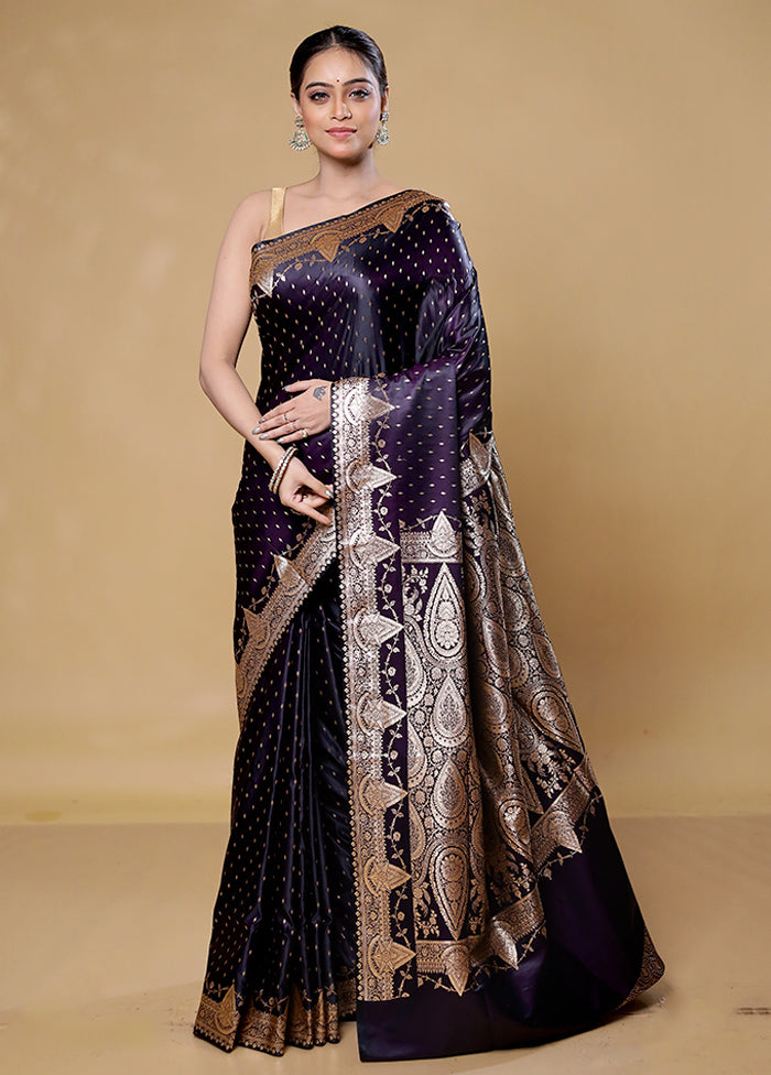 Violet Banarasi Silk Saree With Blouse Piece