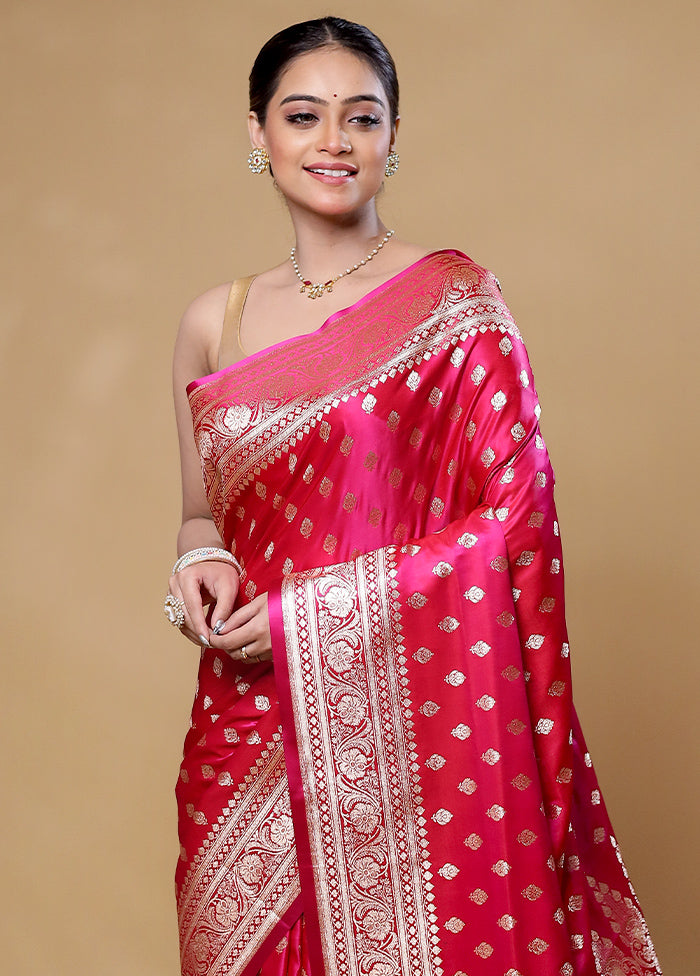 Pink Banarasi Silk Saree With Blouse Piece