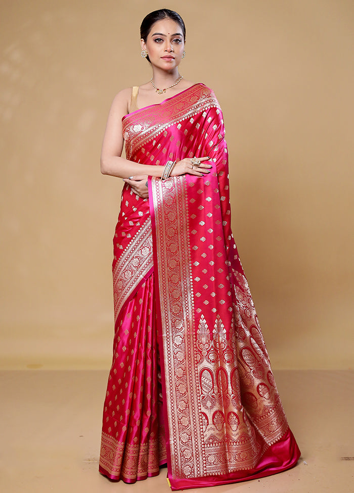 Pink Banarasi Silk Saree With Blouse Piece