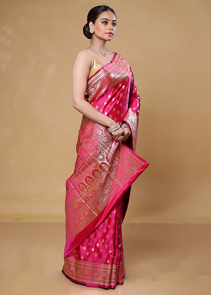 Pink Banarasi Silk Saree With Blouse Piece