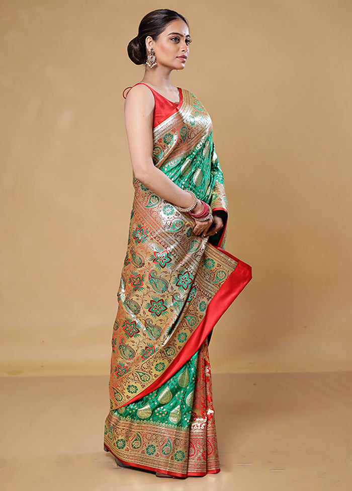 Green Tanchoi Silk Saree With Blouse Piece