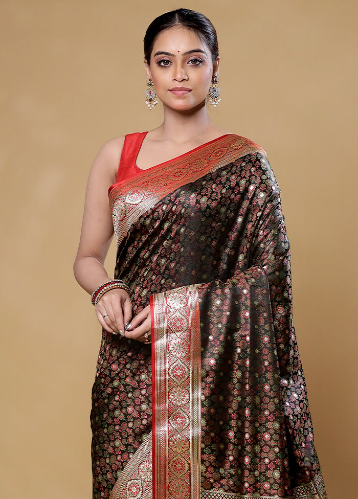 Black Tanchoi Silk Saree With Blouse Piece