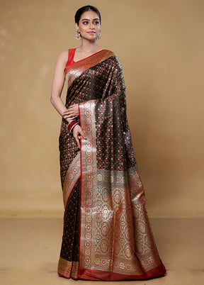 Black Tanchoi Silk Saree With Blouse Piece