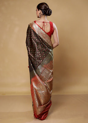 Black Tanchoi Silk Saree With Blouse Piece