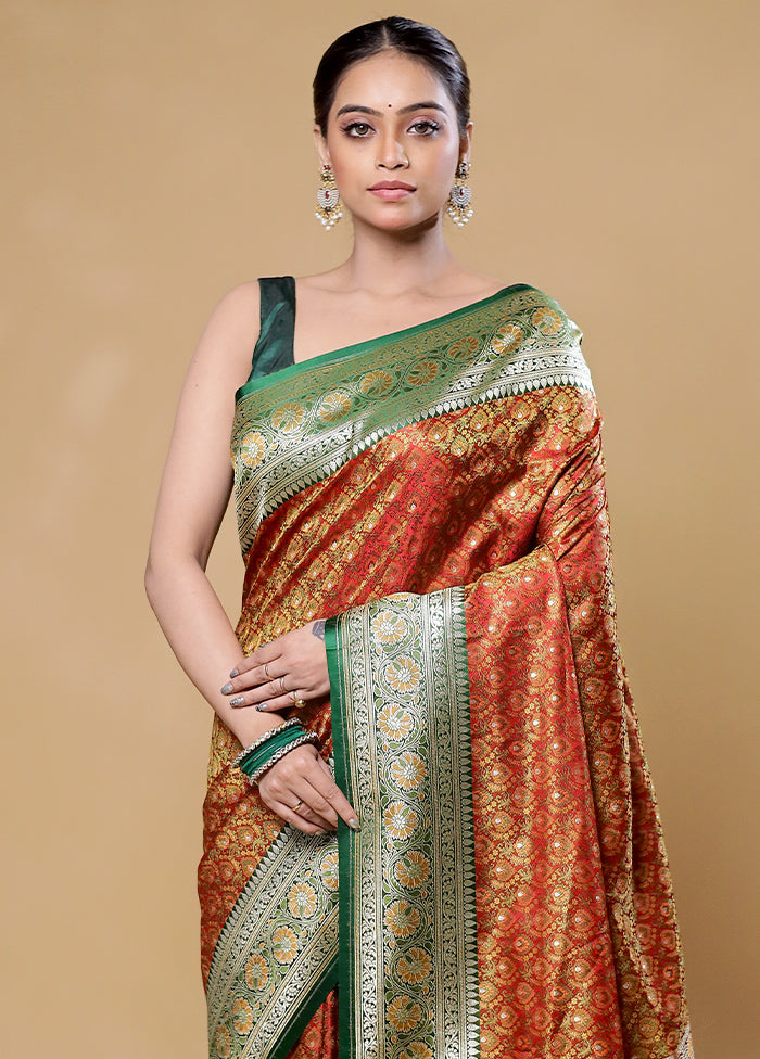 Rust Tanchoi Silk Saree With Blouse Piece