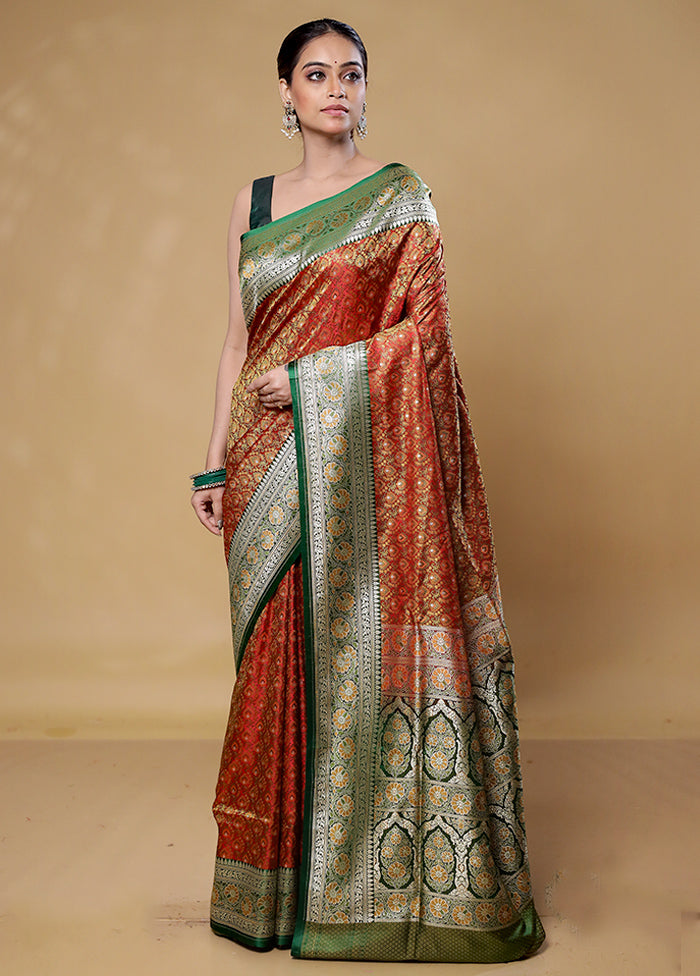 Rust Tanchoi Silk Saree With Blouse Piece