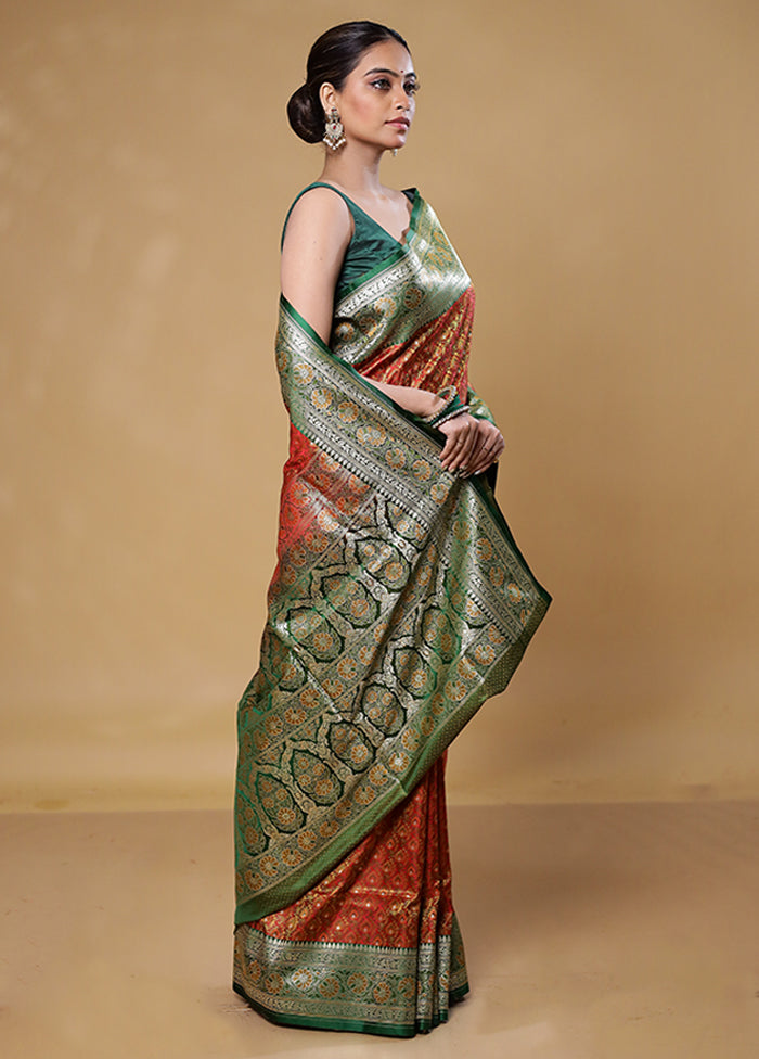 Rust Tanchoi Silk Saree With Blouse Piece