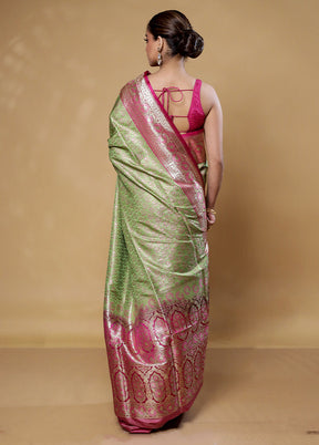 Green Tanchoi Silk Saree With Blouse Piece