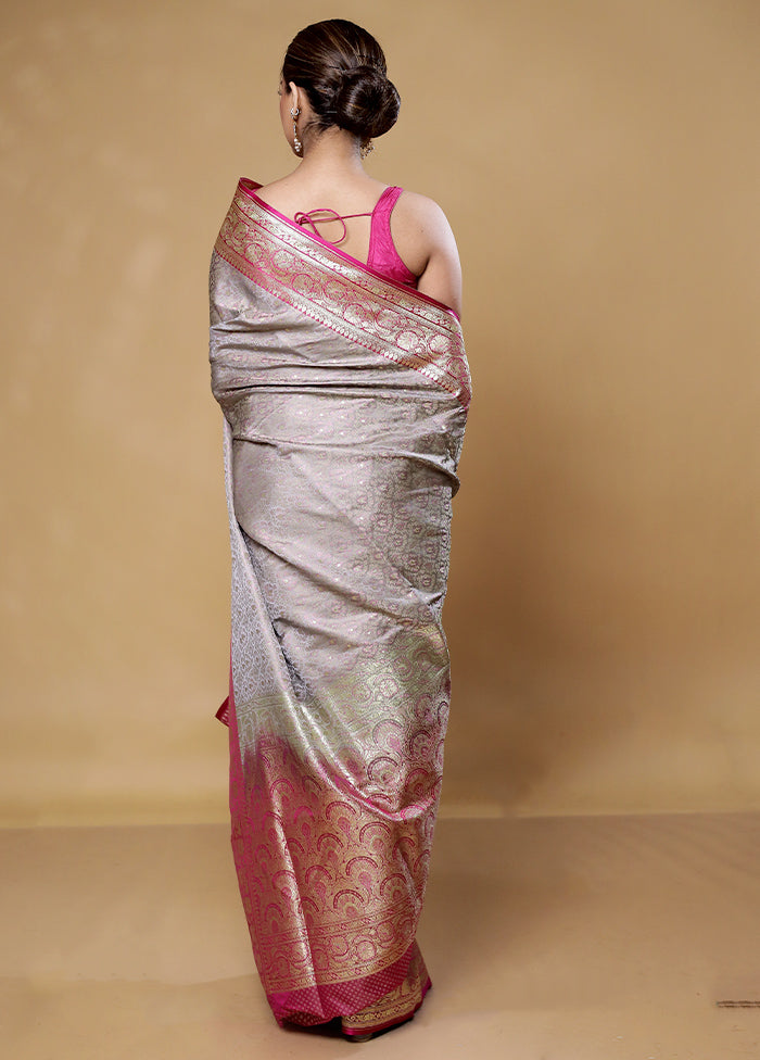 Grey Tanchoi Silk Saree With Blouse Piece