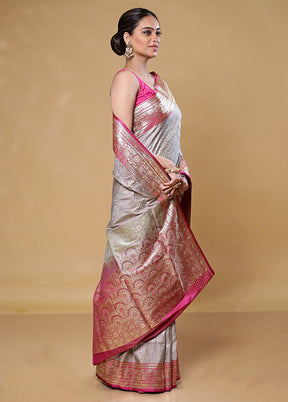 Grey Tanchoi Silk Saree With Blouse Piece