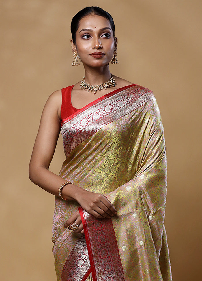 Yellow Tanchoi Silk Saree With Blouse Piece