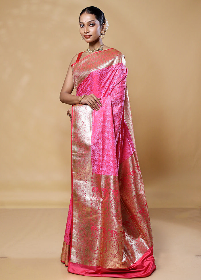 Pink Tanchoi Silk Saree With Blouse Piece