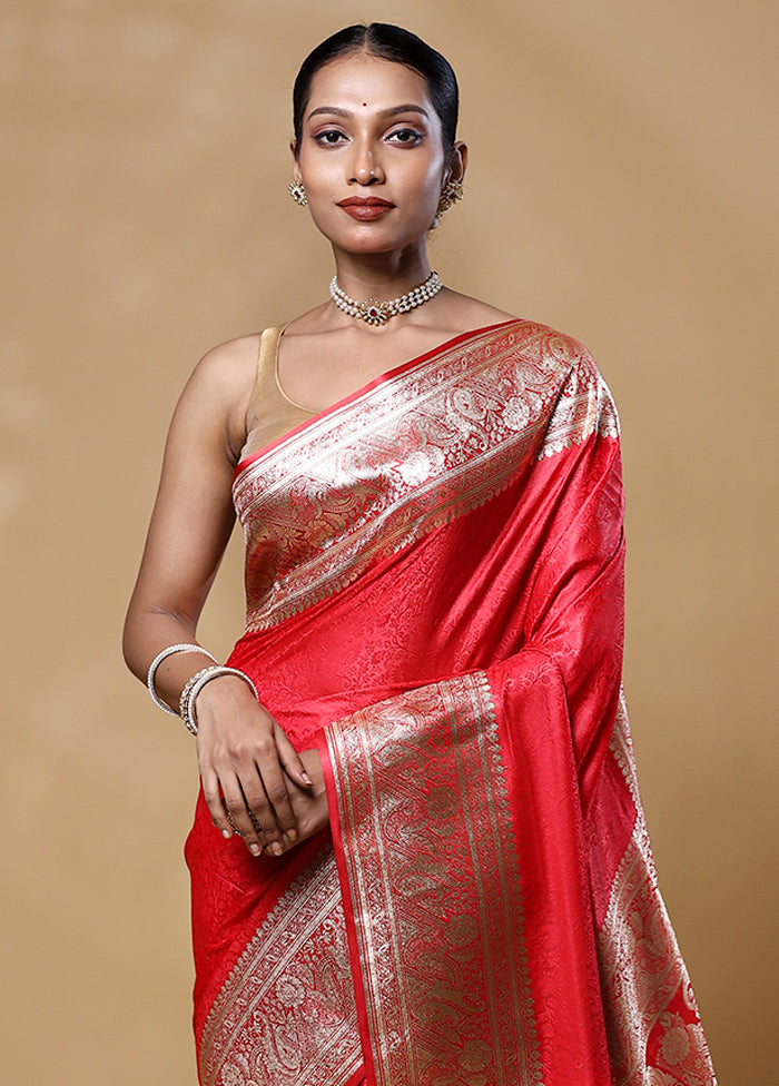 Red Tanchoi Silk Saree With Blouse Piece