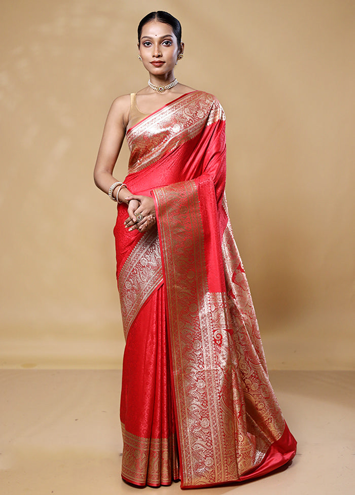 Red Tanchoi Silk Saree With Blouse Piece