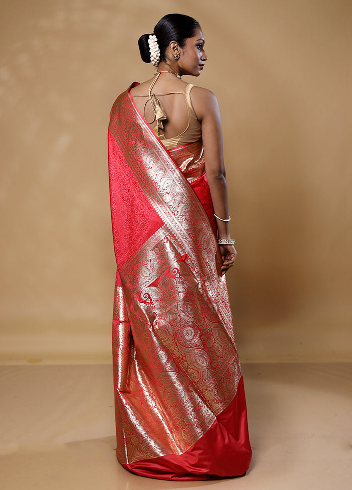 Red Tanchoi Silk Saree With Blouse Piece