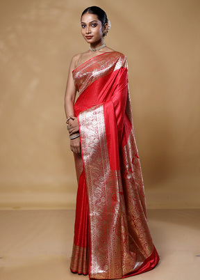 Red Tanchoi Silk Saree With Blouse Piece