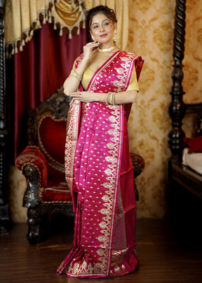 Pink Handloom Banarasi Pure Silk Saree With Blouse Piece