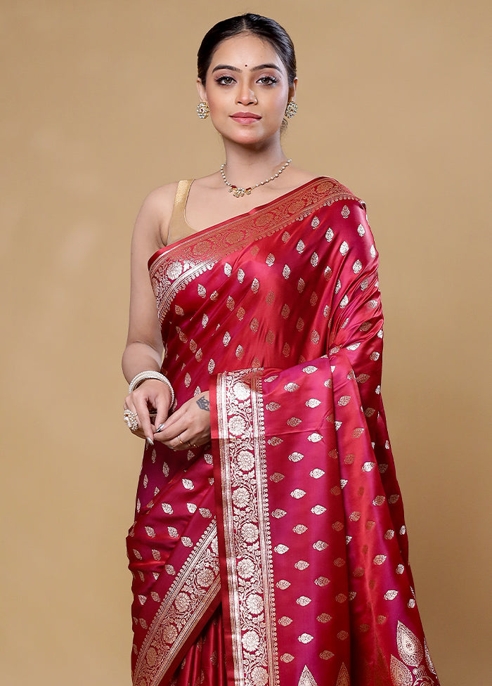 Pink Banarasi Silk Saree With Blouse Piece