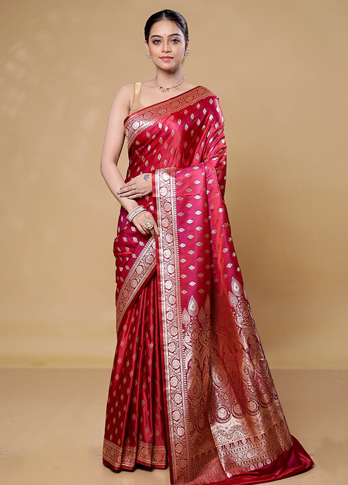 Pink Banarasi Silk Saree With Blouse Piece